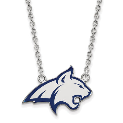 Sterlingsilber Rhodiniert Logoart Montana State University Bobcat Groß Emailliert Anhänger 18 Zoll Halskette