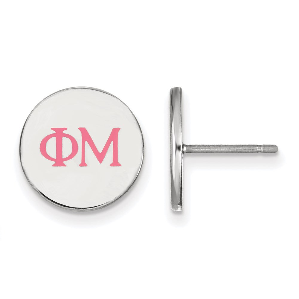 Sterlingsilber Rhodiniert Logoart Phi Mu Sorority Greek Buchstaben Farbe Emaille Ohrstecker