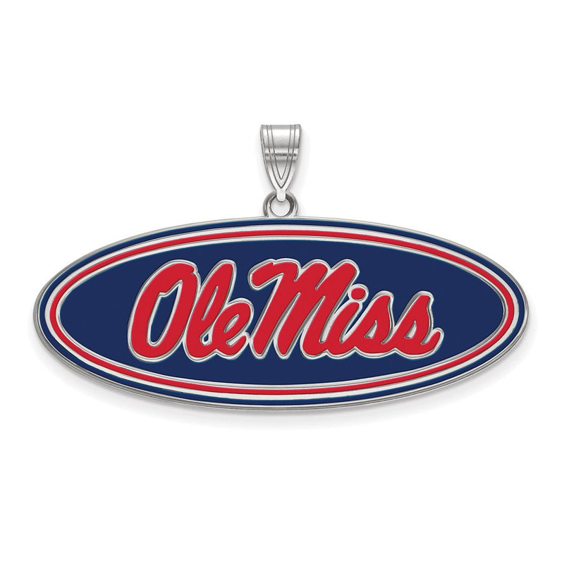 Sterlingsilber Rhodiniert Logoart University Of Mississippi Ole Miss Groß Oval Emailliert Anhänger