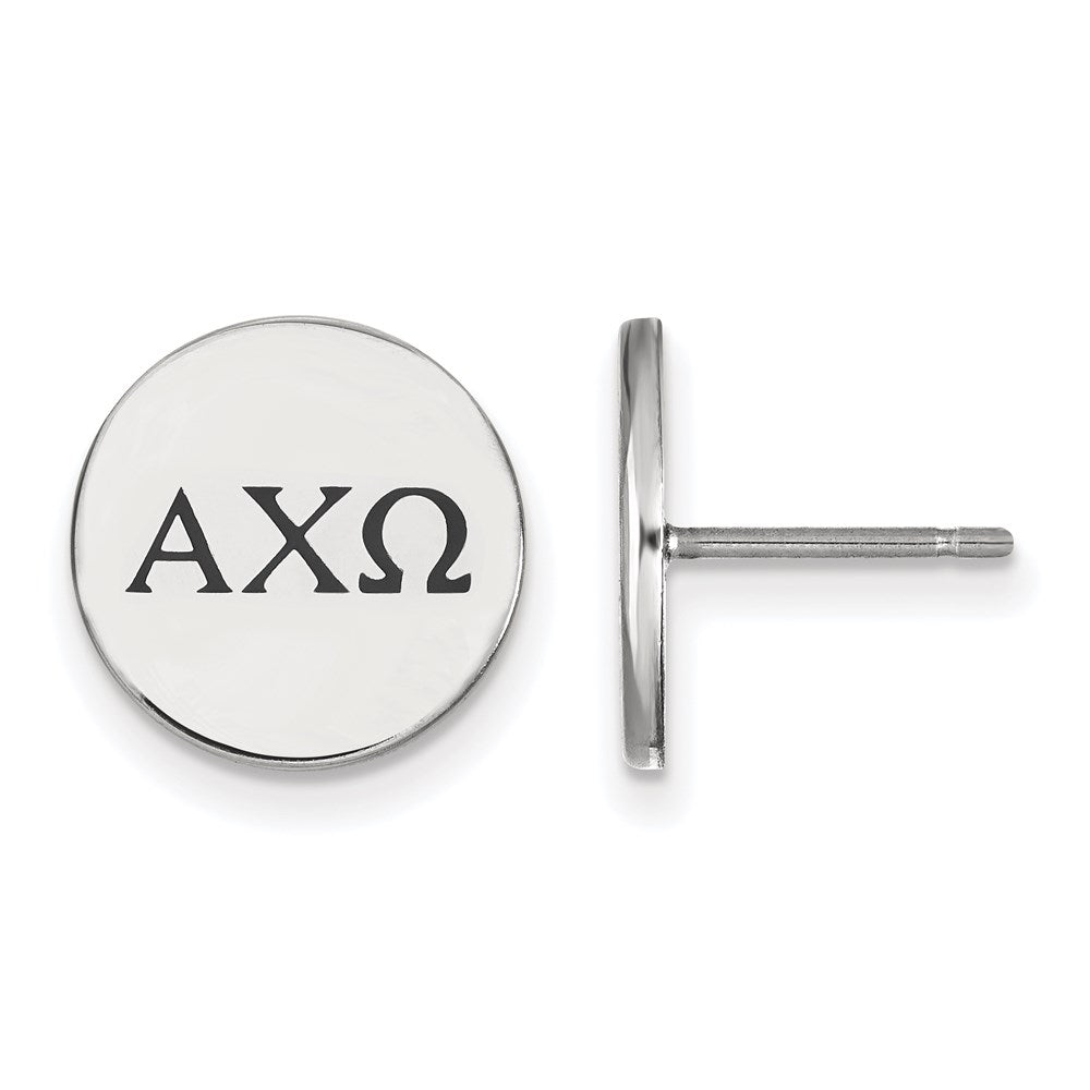 Sterlingsilber Rhodiniert Logoart Alpha Chi Omega Sorority Greek Buchstaben Schwarz Emaille Ohrstecker
