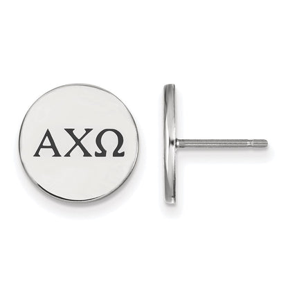 Sterlingsilber Rhodiniert Logoart Alpha Chi Omega Sorority Greek Buchstaben Schwarz Emaille Ohrstecker
