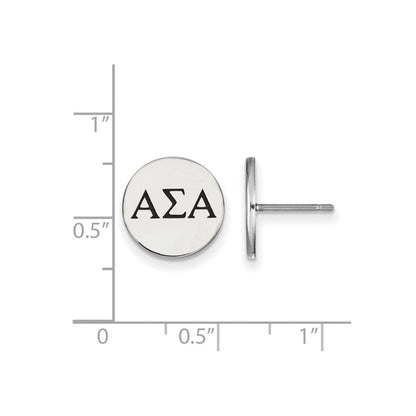 Sterlingsilber Rhodiniert Logoart Alpha Sigma Sorority Greek Buchstaben Schwarz Emaille Ohrstecker