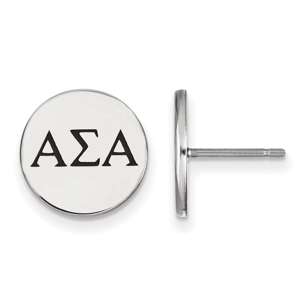 Sterlingsilber Rhodiniert Logoart Alpha Sigma Sorority Greek Buchstaben Schwarz Emaille Ohrstecker
