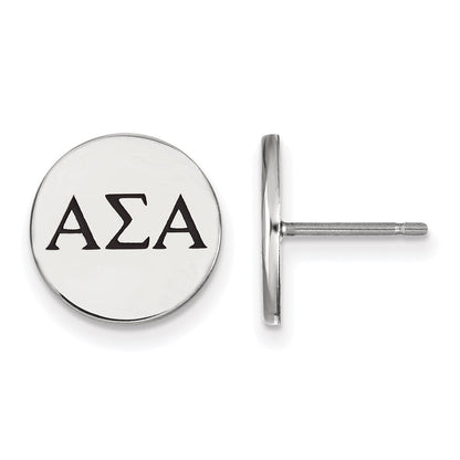 Sterlingsilber Rhodiniert Logoart Alpha Sigma Sorority Greek Buchstaben Schwarz Emaille Ohrstecker