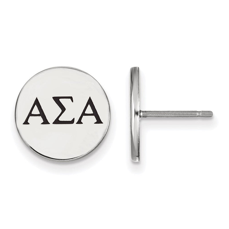 Sterlingsilber Rhodiniert Logoart Alpha Sigma Sorority Greek Buchstaben Schwarz Emaille Ohrstecker