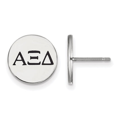 Sterlingsilber Rhodiniert Logoart Alpha Xi Delta Sorority Greek Buchstaben Schwarz Emaille Ohrstecker