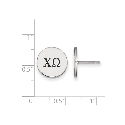 Sterlingsilber Rhodiniert Logoart Chi Omega Sorority Greek Buchstaben Schwarz Emaille Ohrstecker