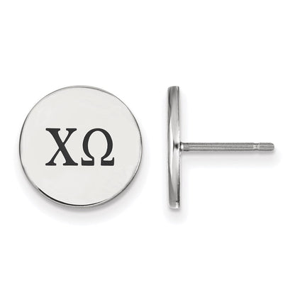 Sterlingsilber Rhodiniert Logoart Chi Omega Sorority Greek Buchstaben Schwarz Emaille Ohrstecker