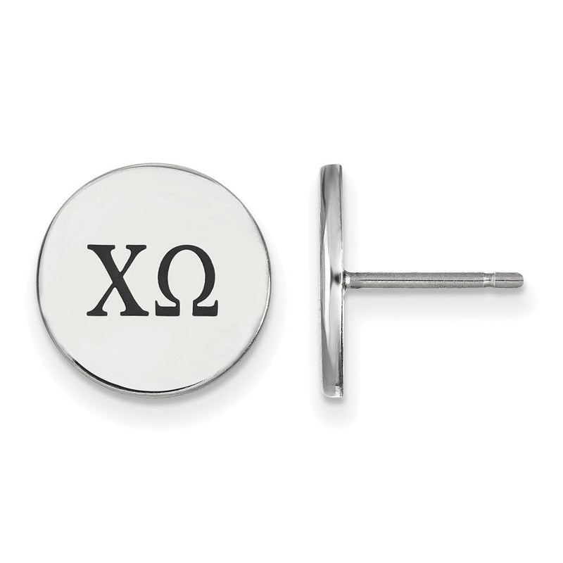 Sterlingsilber Rhodiniert Logoart Chi Omega Sorority Greek Buchstaben Schwarz Emaille Ohrstecker
