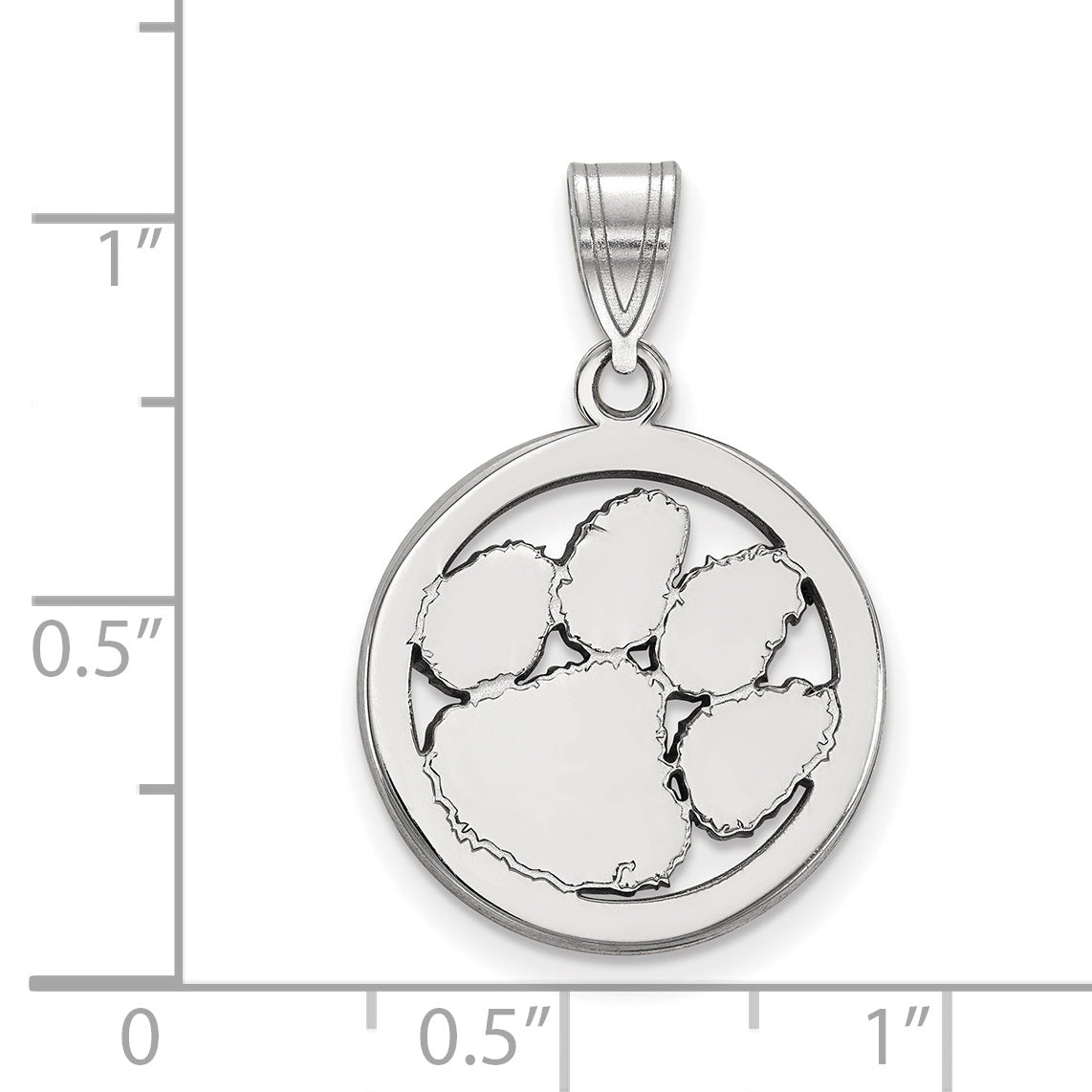 Sterlingsilber Rhodiniert Logoart Clemson University Tiger Paw Mittel Kreis Anhänger