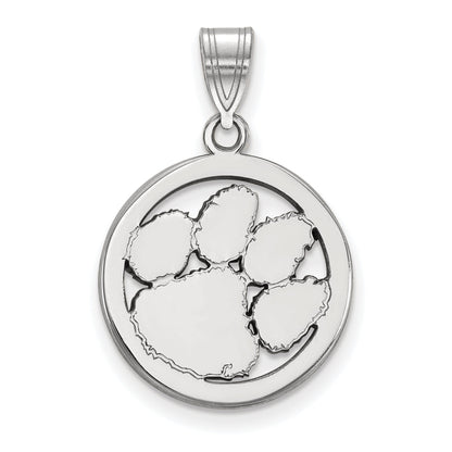 Sterlingsilber Rhodiniert Logoart Clemson University Tiger Paw Mittel Kreis Anhänger