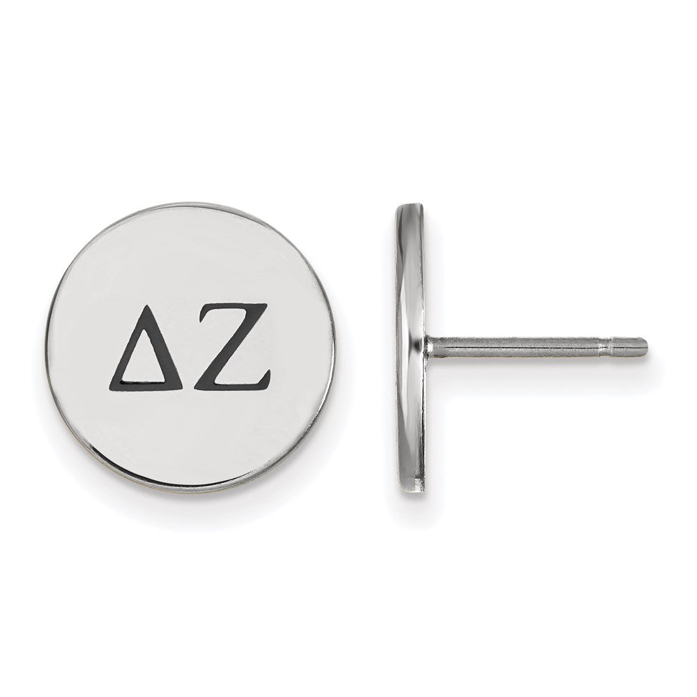 Sterlingsilber Rhodiniert Logoart Delta Zeta Sorority Greek Buchstaben Schwarz Emaille Ohrstecker