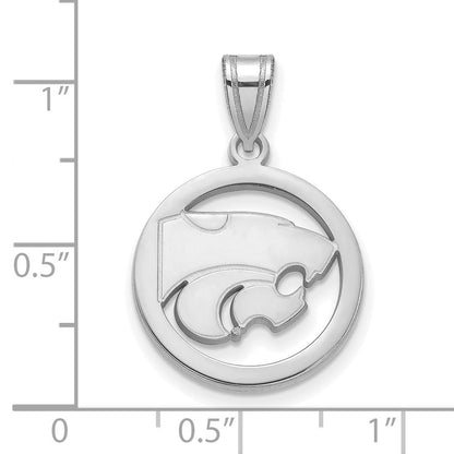 Sterlingsilber Rhodiniert Logoart Kansas State University Wildkatze Mittel Kreis Anhänger