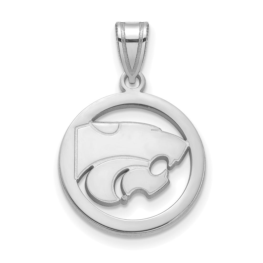Sterlingsilber Rhodiniert Logoart Kansas State University Wildkatze Mittel Kreis Anhänger