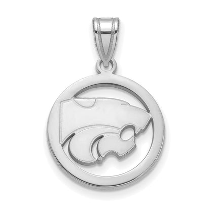 Sterlingsilber Rhodiniert Logoart Kansas State University Wildkatze Mittel Kreis Anhänger