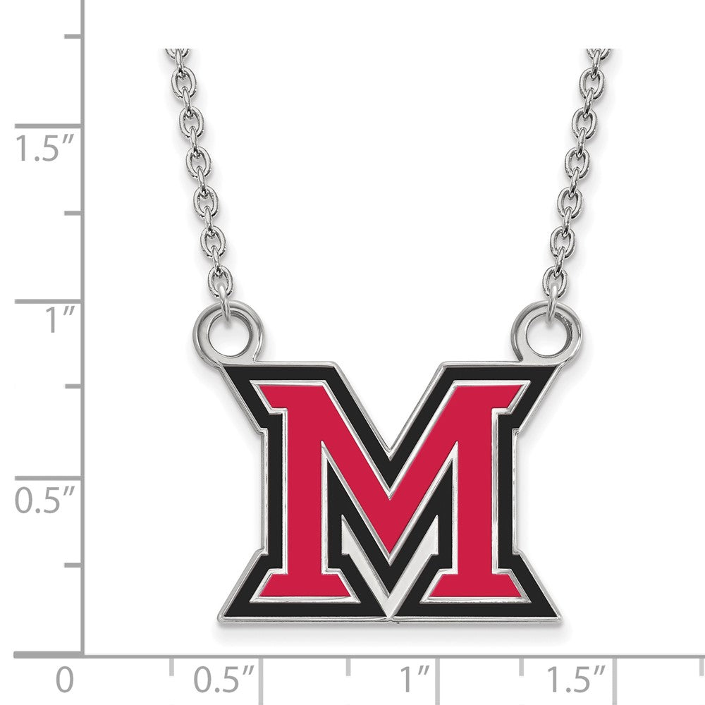 Sterlingsilber Rhodiniert Logoart Miami University Ohio Buchstabe M Groß Emailliert Anhänger 18 Zoll Halskette
