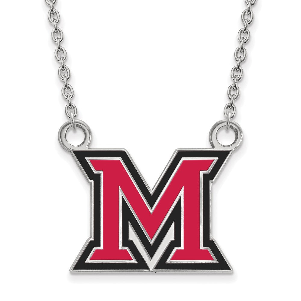 Sterlingsilber Rhodiniert Logoart Miami University Ohio Buchstabe M Groß Emailliert Anhänger 18 Zoll Halskette