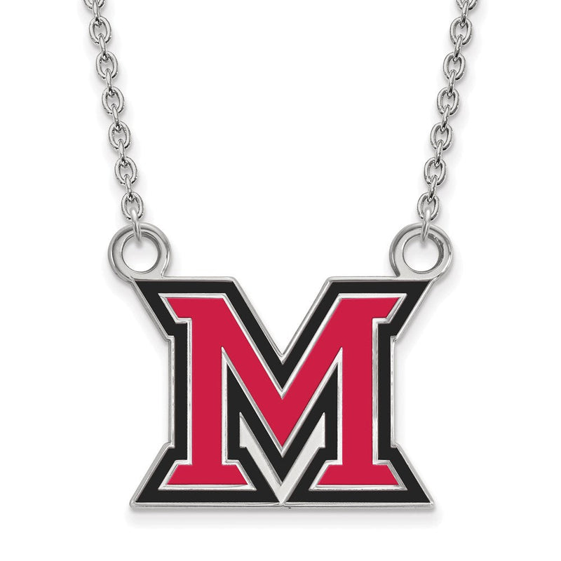 Sterlingsilber Rhodiniert Logoart Miami University Ohio Buchstabe M Groß Emailliert Anhänger 18 Zoll Halskette