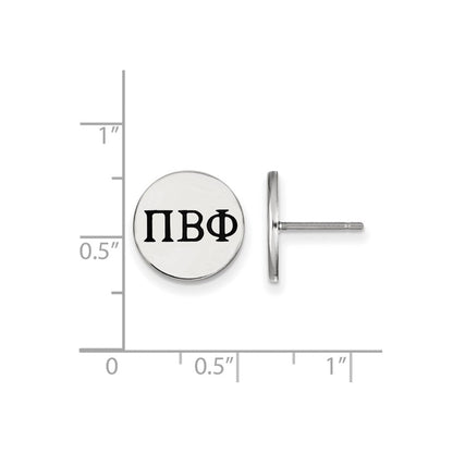 Sterlingsilber Rhodiniert Logoart Pi Beta Phi Sorority Greek Buchstaben Schwarz Emaille Ohrstecker