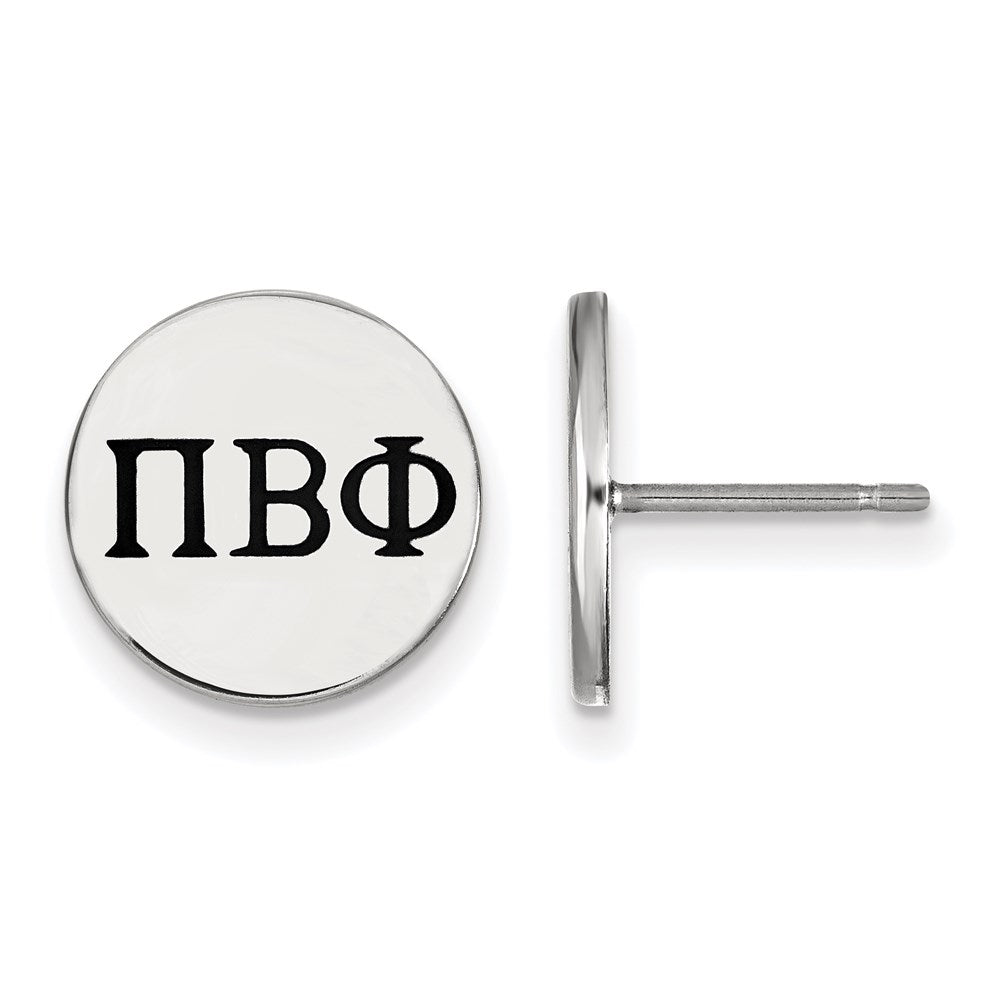 Sterlingsilber Rhodiniert Logoart Pi Beta Phi Sorority Greek Buchstaben Schwarz Emaille Ohrstecker