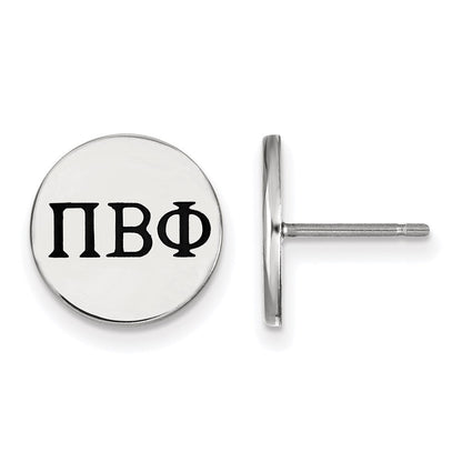 Sterlingsilber Rhodiniert Logoart Pi Beta Phi Sorority Greek Buchstaben Schwarz Emaille Ohrstecker
