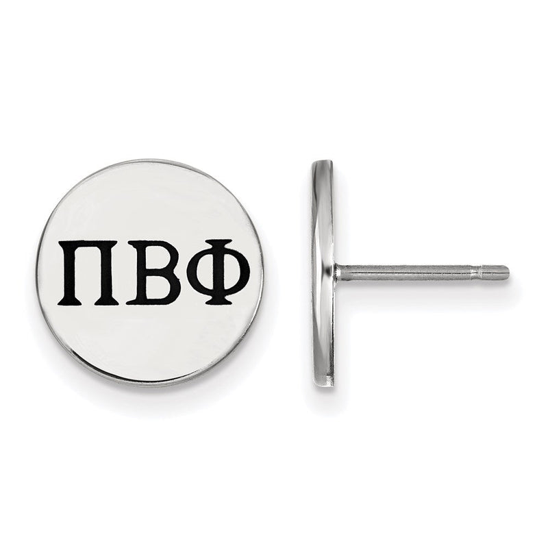 Sterlingsilber Rhodiniert Logoart Pi Beta Phi Sorority Greek Buchstaben Schwarz Emaille Ohrstecker