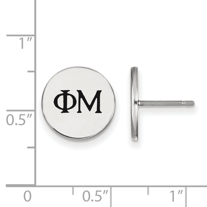 Sterlingsilber Rhodiniert Logoart Phi Mu Sorority Greek Buchstaben Schwarz Emaille Ohrstecker