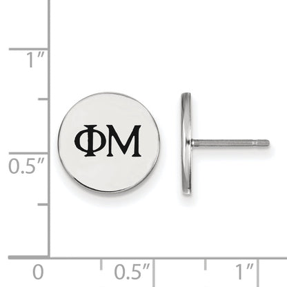 Sterlingsilber Rhodiniert Logoart Phi Mu Sorority Greek Buchstaben Schwarz Emaille Ohrstecker