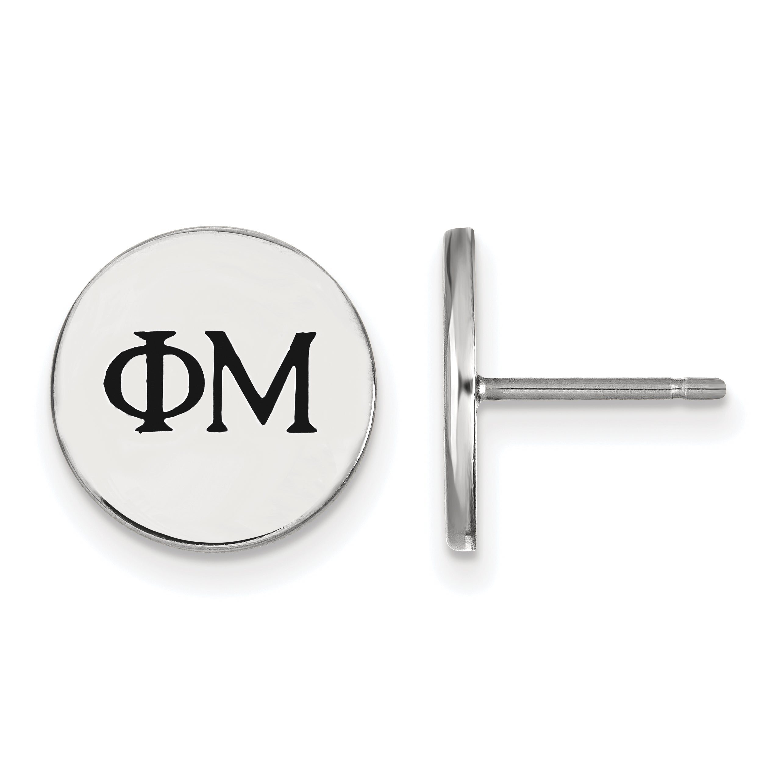 Sterlingsilber Rhodiniert Logoart Phi Mu Sorority Greek Buchstaben Schwarz Emaille Ohrstecker