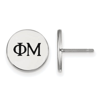 Sterlingsilber Rhodiniert Logoart Phi Mu Sorority Greek Buchstaben Schwarz Emaille Ohrstecker