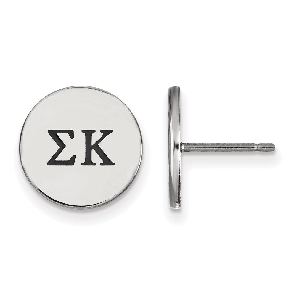 Sterlingsilber Rhodiniert Logoart Sigma Kappa Sorority Greek Buchstaben Schwarz Emaille Ohrstecker