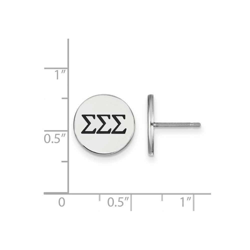 Sterlingsilber Rhodiniert Logoart Sigma Sorority Greek Buchstaben Schwarz Emaille Ohrstecker