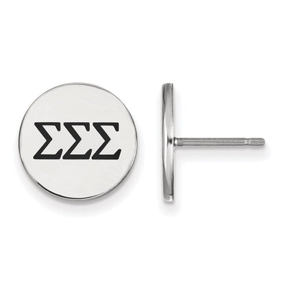 Sterlingsilber Rhodiniert Logoart Sigma Sorority Greek Buchstaben Schwarz Emaille Ohrstecker