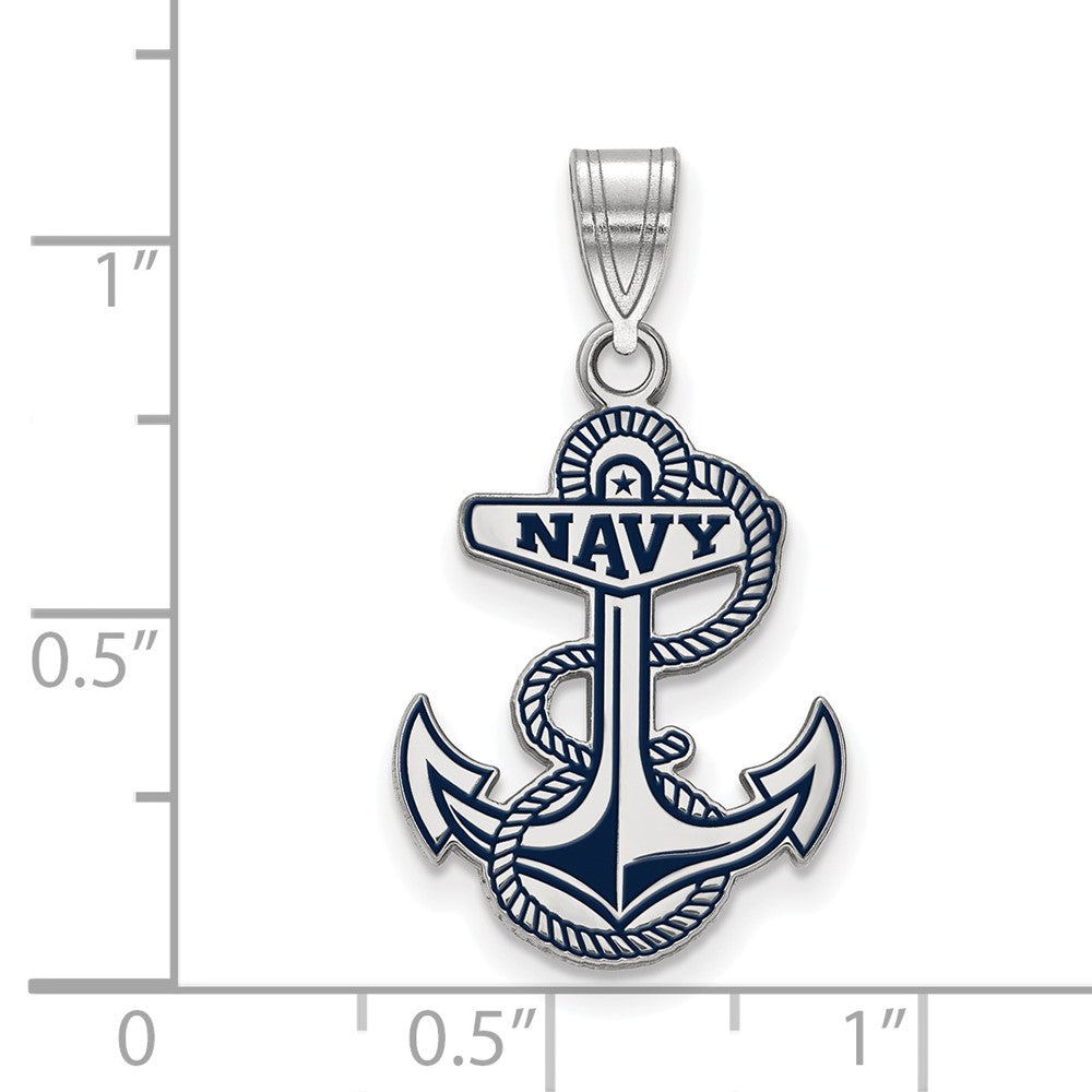 Sterlingsilber Rhodiniert Logoart Us Naval Akademie Anker Groß Emailliert Anhänger