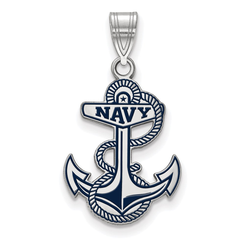 Sterlingsilber Rhodiniert Logoart Us Naval Akademie Anker Groß Emailliert Anhänger