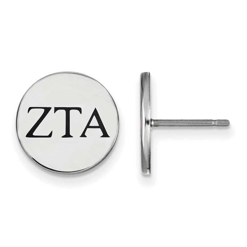 Sterlingsilber Rhodiniert Logoart Zeta Tau Alpha Sorority Greek Buchstaben Schwarz Emaille Ohrstecker