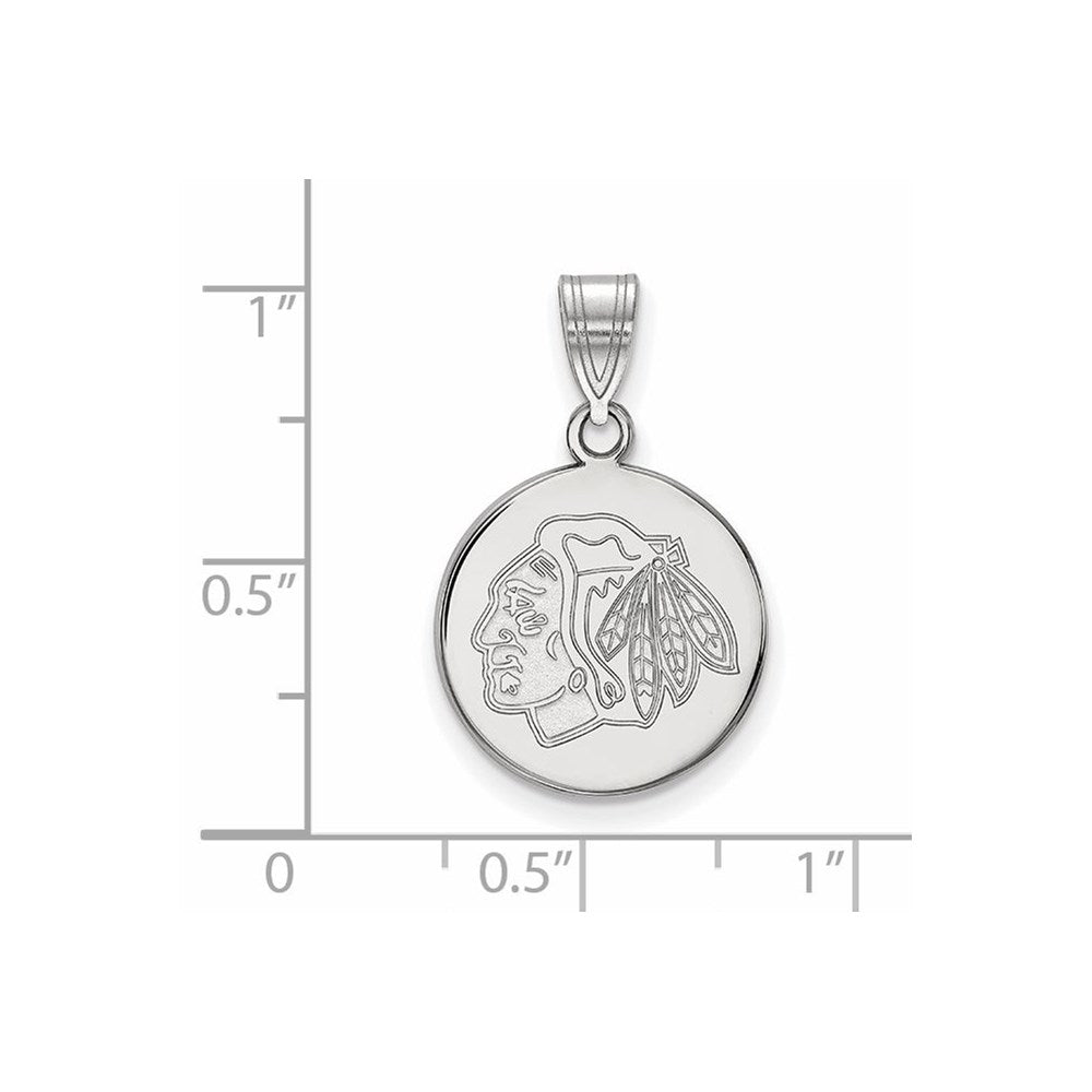 Sterlingsilber Rhodiniert Nhl Logoart Chicago Blackhawks Mittel Plättchen Anhänger
