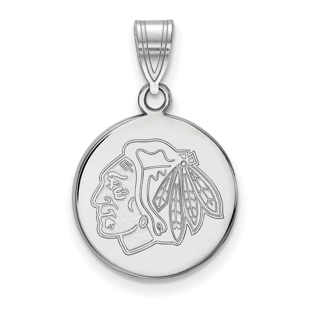 Sterlingsilber Rhodiniert Nhl Logoart Chicago Blackhawks Mittel Plättchen Anhänger