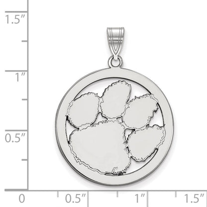 Sterlingsilber Rhodiniert Logoart Clemson University Tiger Paw Extra Groß Kreis Anhänger