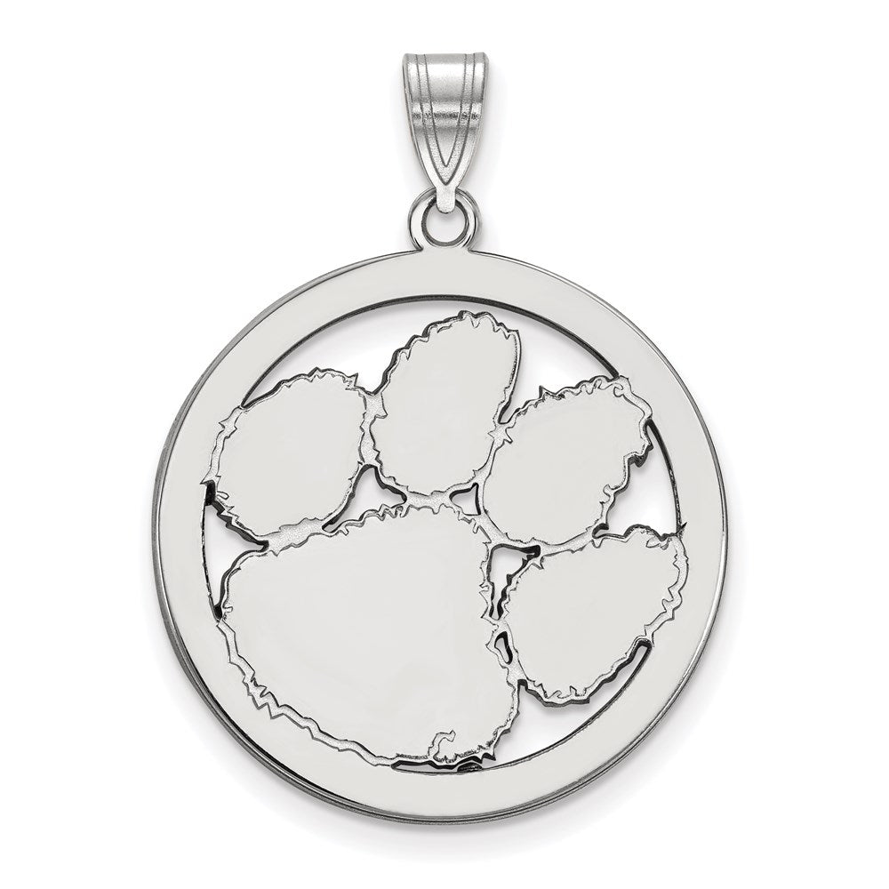 Sterlingsilber Rhodiniert Logoart Clemson University Tiger Paw Extra Groß Kreis Anhänger