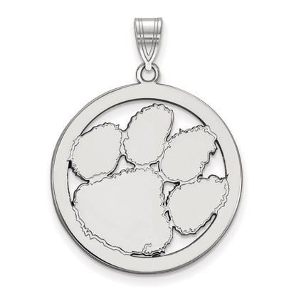 Sterlingsilber Rhodiniert Logoart Clemson University Tiger Paw Extra Groß Kreis Anhänger