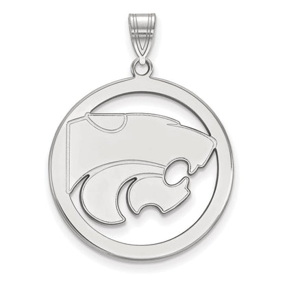 Sterlingsilber Rhodiniert Logoart Kansas State University Wildkatze Extra Groß Kreis Anhänger