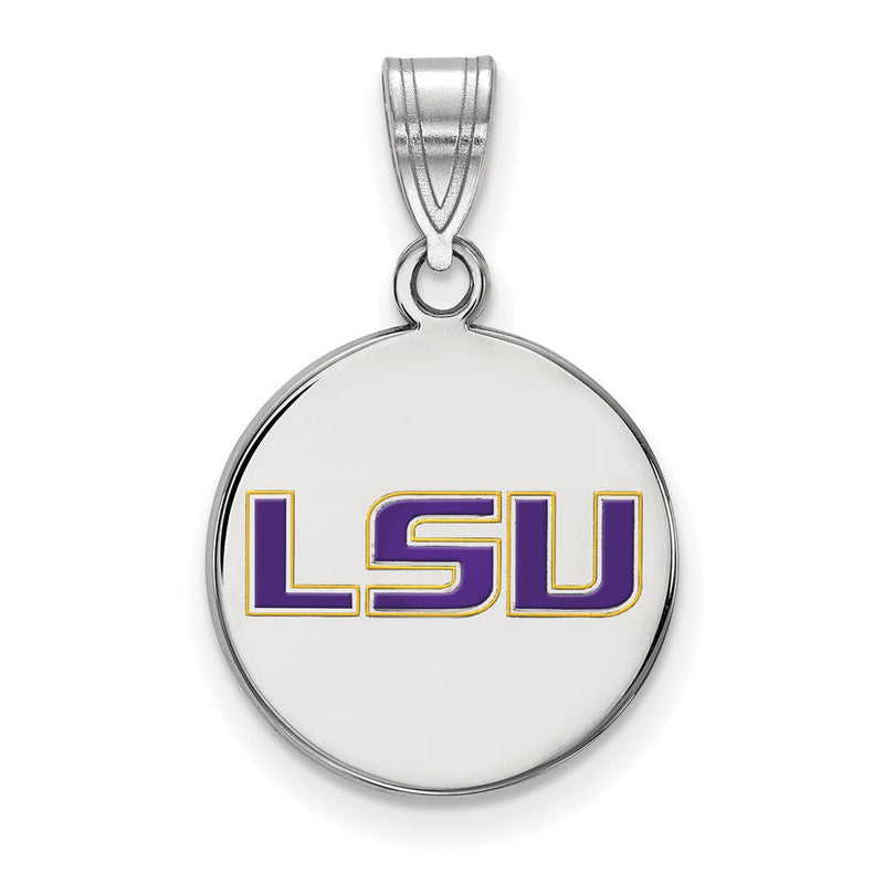 Sterlingsilber Rhodiniert Logoart Louisiana State University L S U Mittel Emailliert Plättchen Anhänger