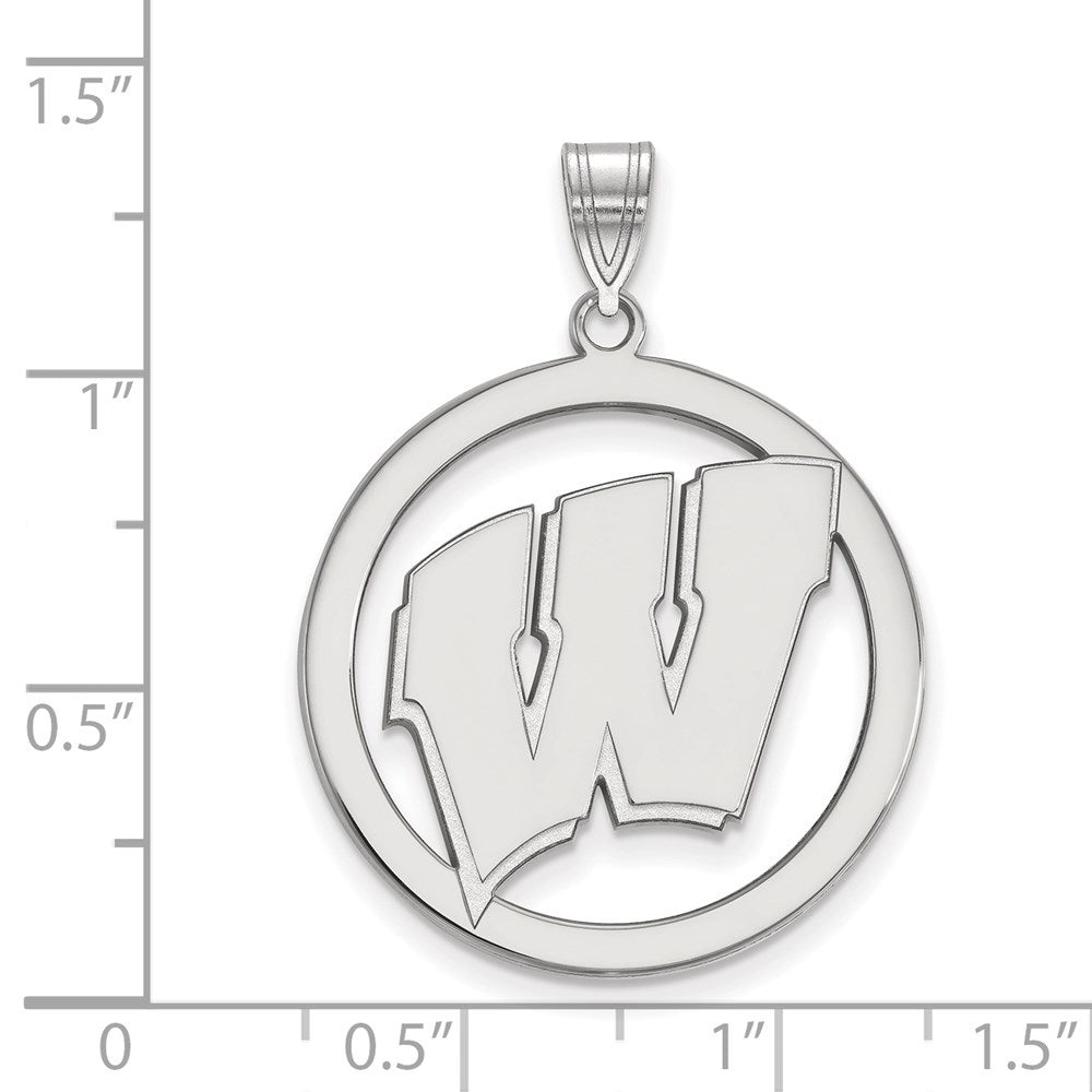 Sterlingsilber Rhodiniert Logoart University Of Wisconsin Buchstabe W Extra Groß Kreis Anhänger