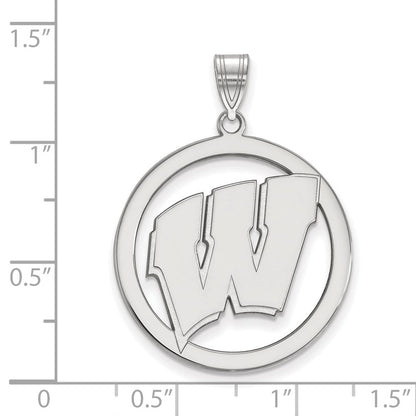 Sterlingsilber Rhodiniert Logoart University Of Wisconsin Buchstabe W Extra Groß Kreis Anhänger