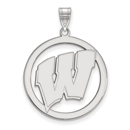 Sterlingsilber Rhodiniert Logoart University Of Wisconsin Buchstabe W Extra Groß Kreis Anhänger