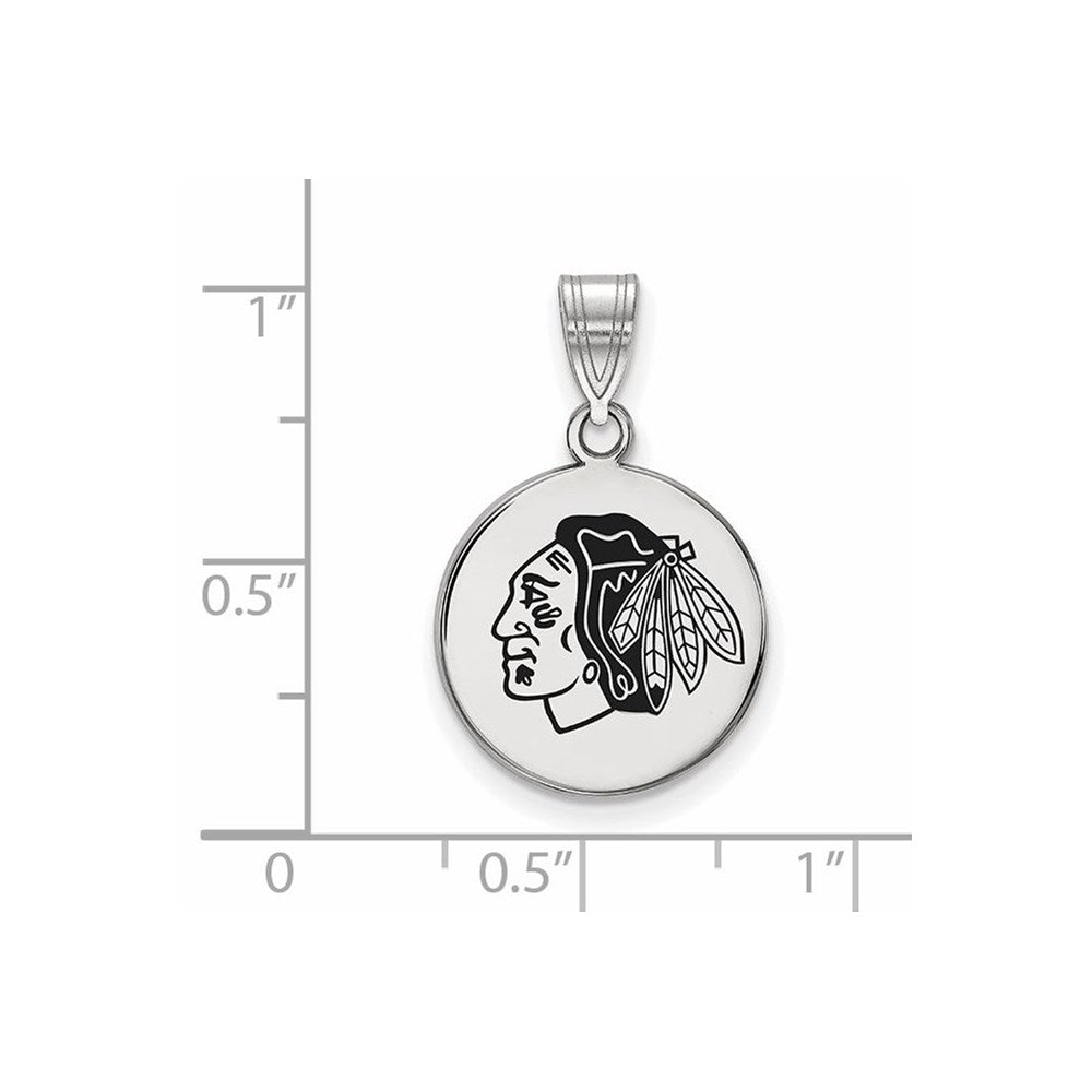 Sterlingsilber Rhodiniert Nhl Logoart Chicago Blackhawks Mittel Emailliert Plättchen Anhänger