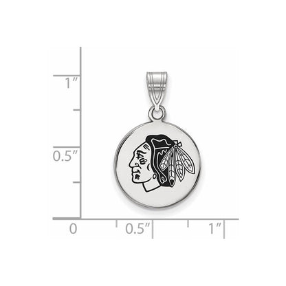 Sterlingsilber Rhodiniert Nhl Logoart Chicago Blackhawks Mittel Emailliert Plättchen Anhänger