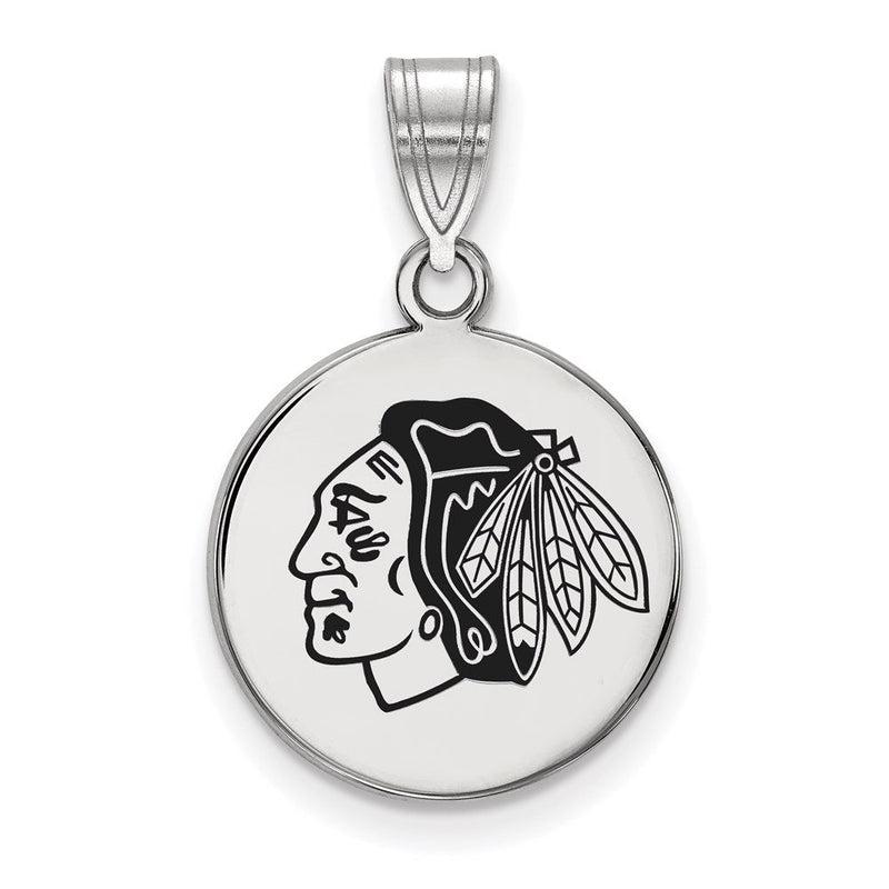 Sterlingsilber Rhodiniert Nhl Logoart Chicago Blackhawks Mittel Emailliert Plättchen Anhänger