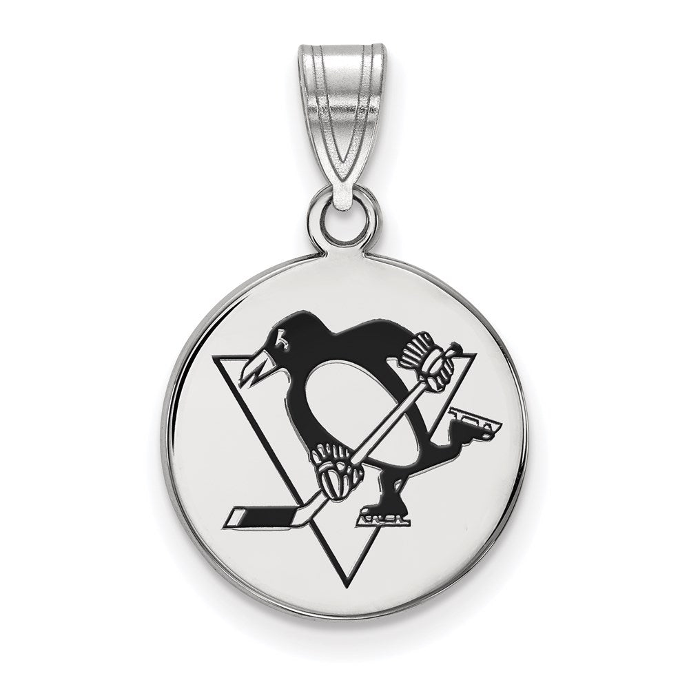 Sterlingsilber Rhodiniert Nhl Logoart Pittsburgh Penguins Mittel Emailliert Plättchen Anhänger